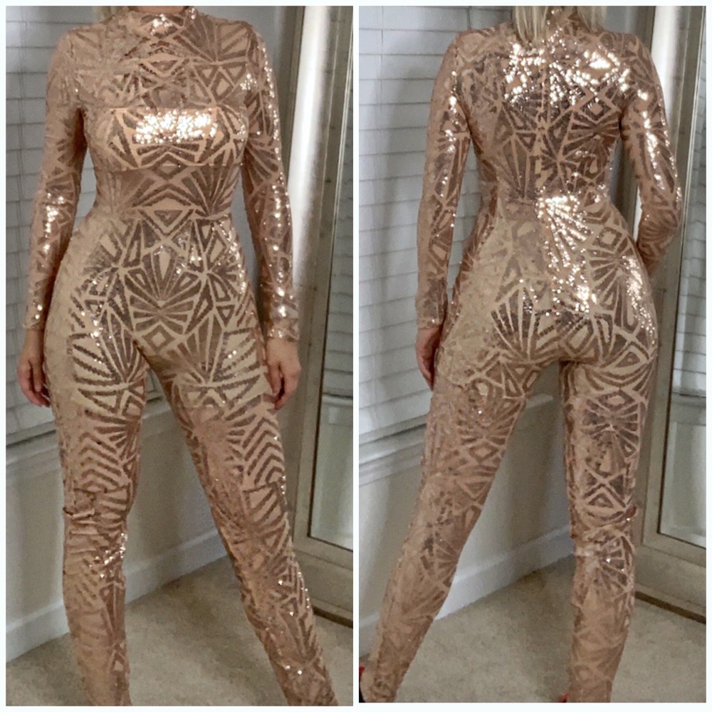 Available Sequin long sleeve jumpsuit